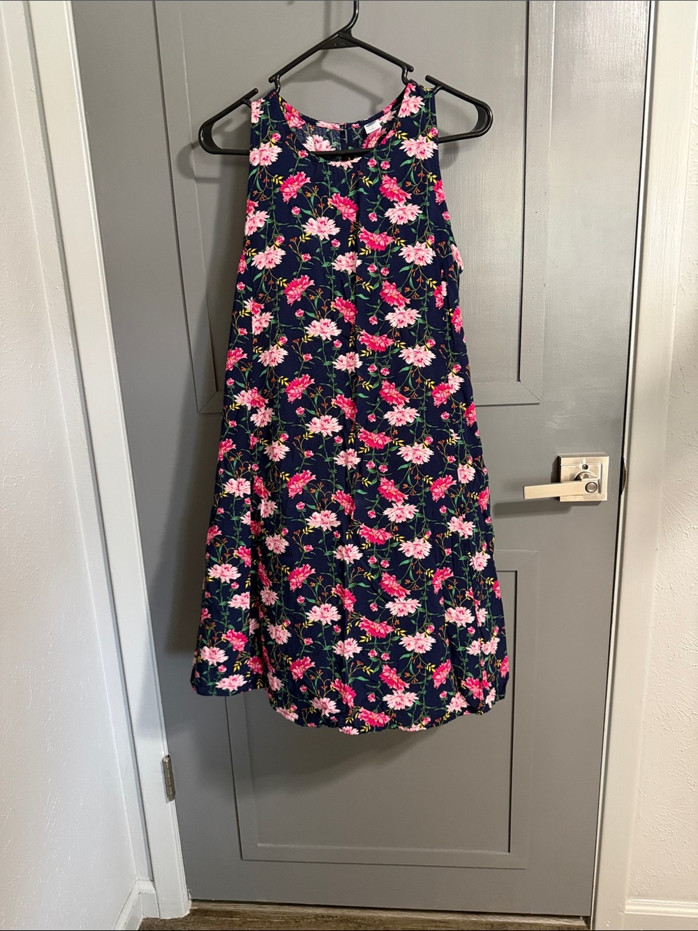 Old Navy Navy Floral A-Line Dress with Pink & White Blooms